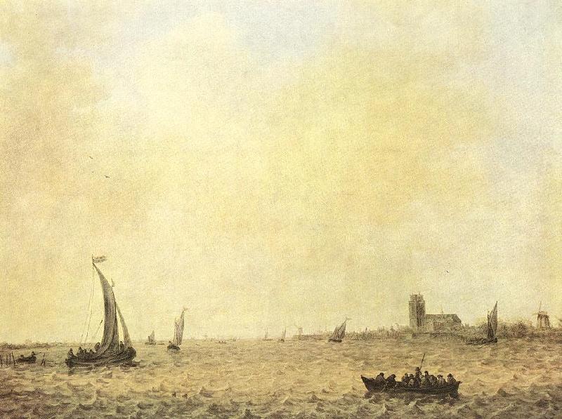 GOYEN, Jan van View of Dordrecht from the Oude Maas sdg Spain oil painting art